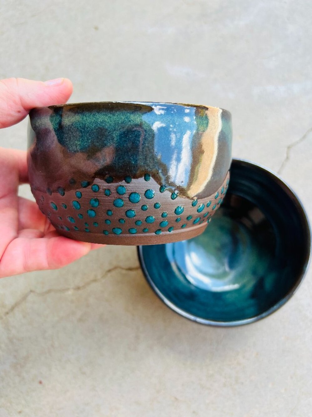 Blue and Brown Pottery Bowl Handmade Small